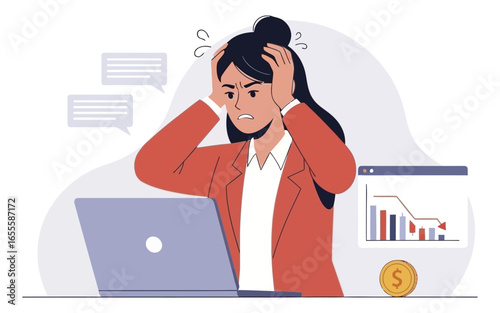 Stressed Businesswoman Facing Financial Downturn.