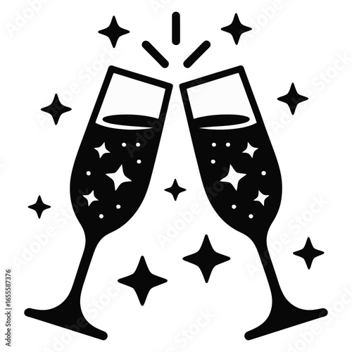 Celebration cheers with champagne flutes and sparkling stars for festive events and special occasions with elegance and joy
