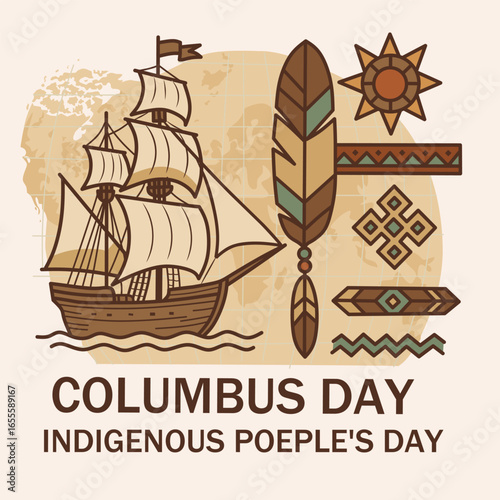 Vector illustration for Columbus Day and Indigenous Peoples’ Day.