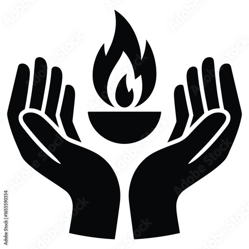 Hands holding a flame of hope and guidance in a minimalist design for spiritual enlightenment and unity