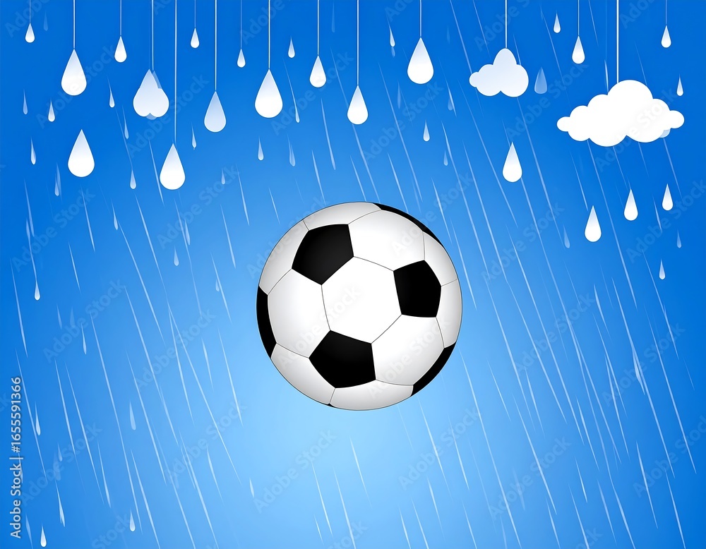 Obraz premium Soccer ball in a rainstorm