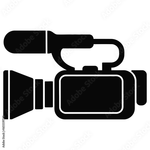 Professional Camcorder Icon Illustration for Video Production and Broadcast Media Industries in Sleek Black and White Design