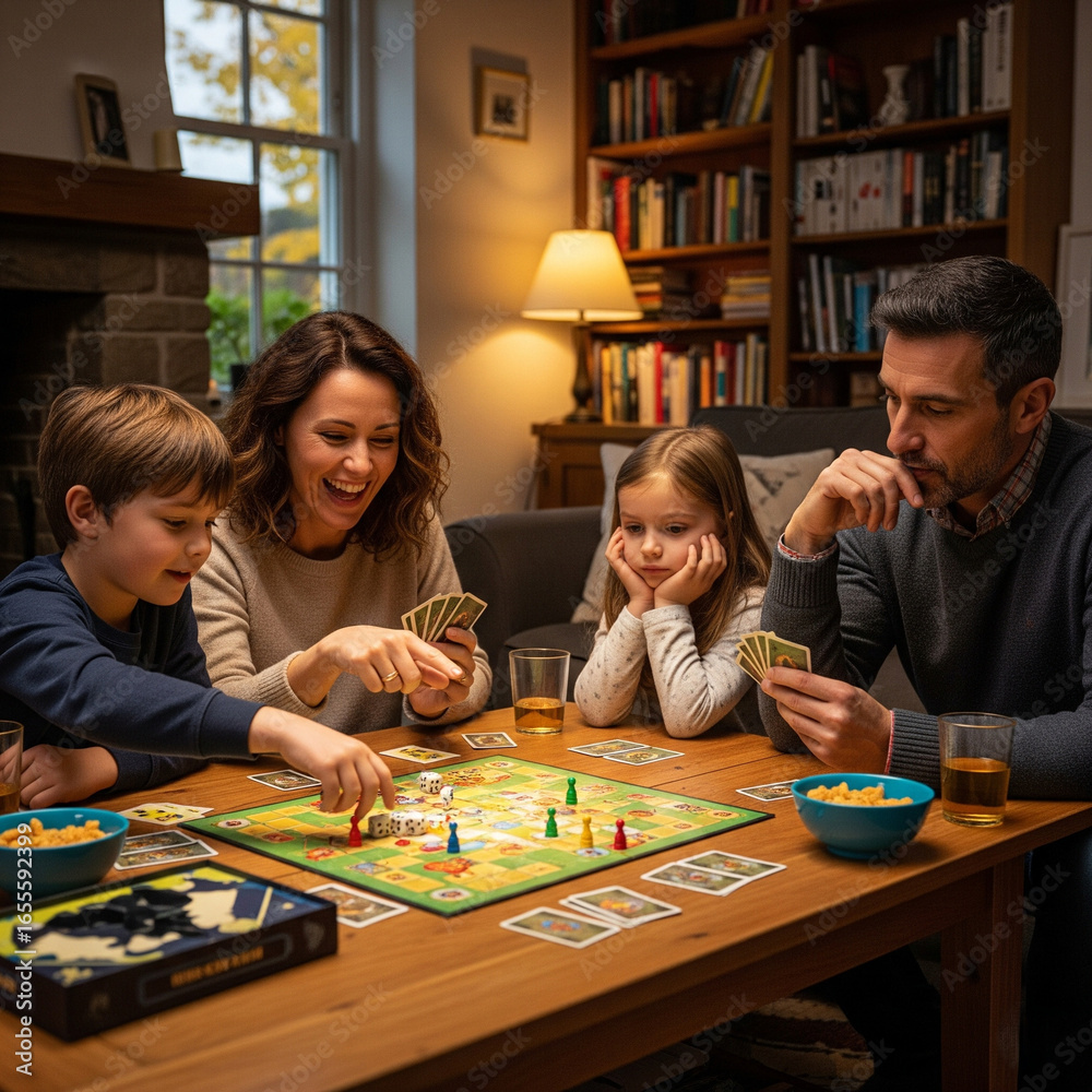 Fototapeta premium Family playing board games at home.