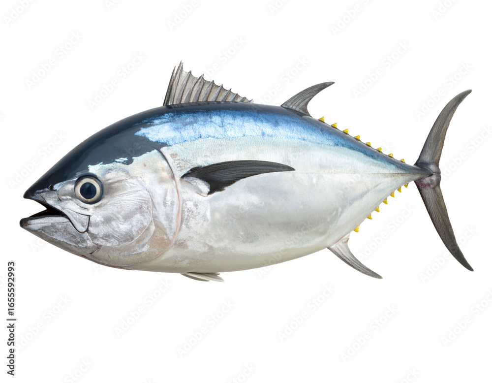Fototapeta premium Fresh Tuna Fish with Open Mouth, Side Perspective, Isolated on Transparent Background