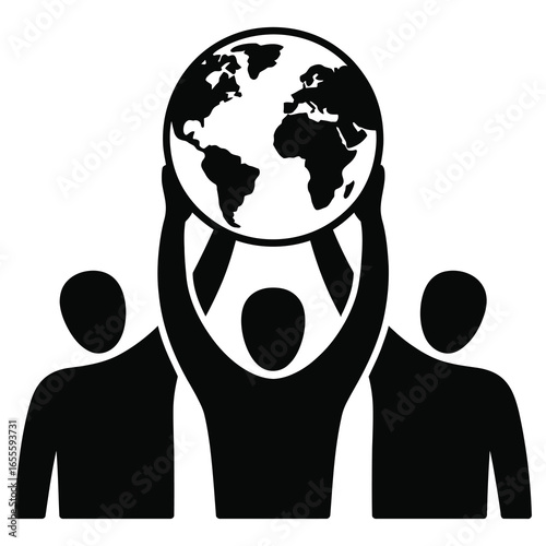 Unity and Global Cooperation Concept Silhouette of People Holding the World Symbolizing International Partnership and Sustainability Initiatives