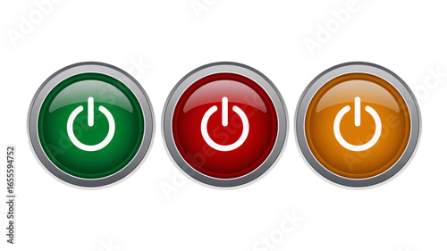 3d icon of three power buttons in green, red, and orange isolated on transparent background