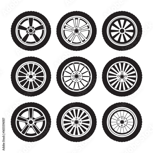 Wheel tires icon set. Vector illustration design of wheel icons