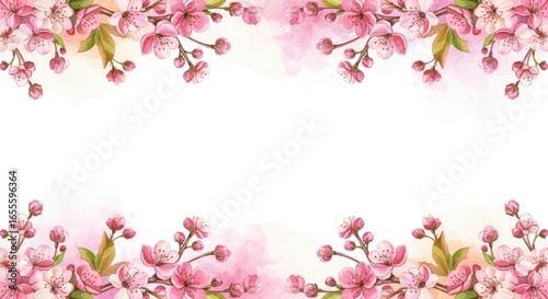 Wallpaper Mural Watercolor cherry blossoms floral frame with copy space Torontodigital.ca