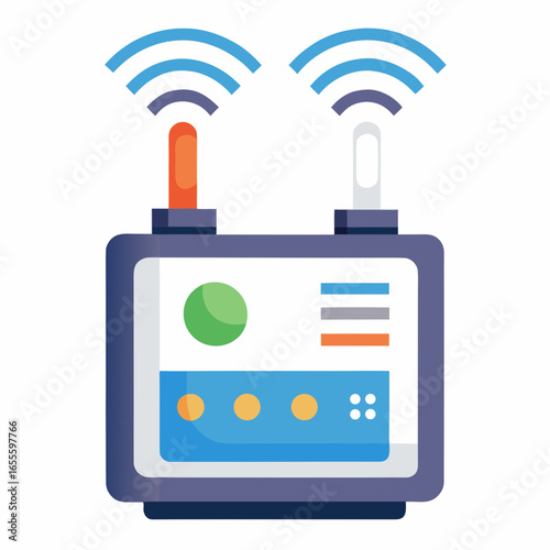 Modern wireless router with antennas and signal waves
