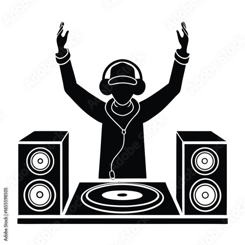 Young DJ Playing Music Silhouette Vector for Party and Club Themes
