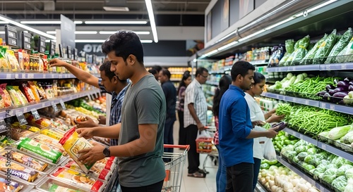 Sri Lankan, indian Customers shopping for groceries at a modern supermarket, Grocery, Shopping, Retail, Produce, Food