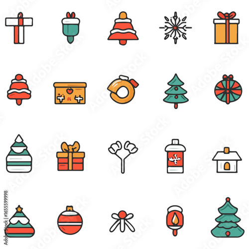christmas, festival, vector, transparent background, xmas, icon, celebration, winter, surprise, pattern, merry, season, icons, christmas set