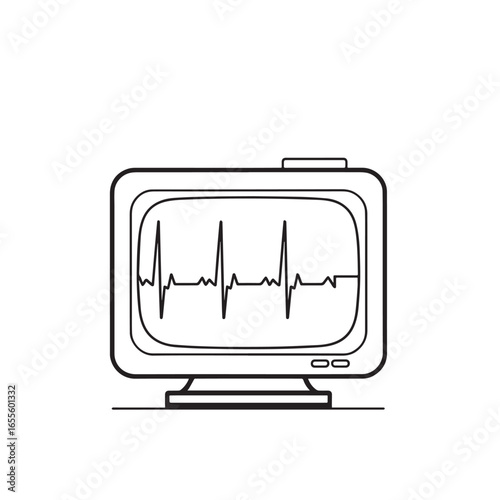 Heart rate monitor icon with ECG line in black outline style  

