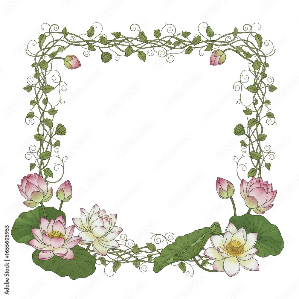 Fototapeta premium Lotus flower border isolated on transparent background
