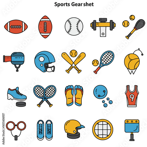 Collection of Colorful Sports Gear Icons on White Background