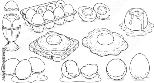 Eggs illustration breakfast food drawing sketch outline