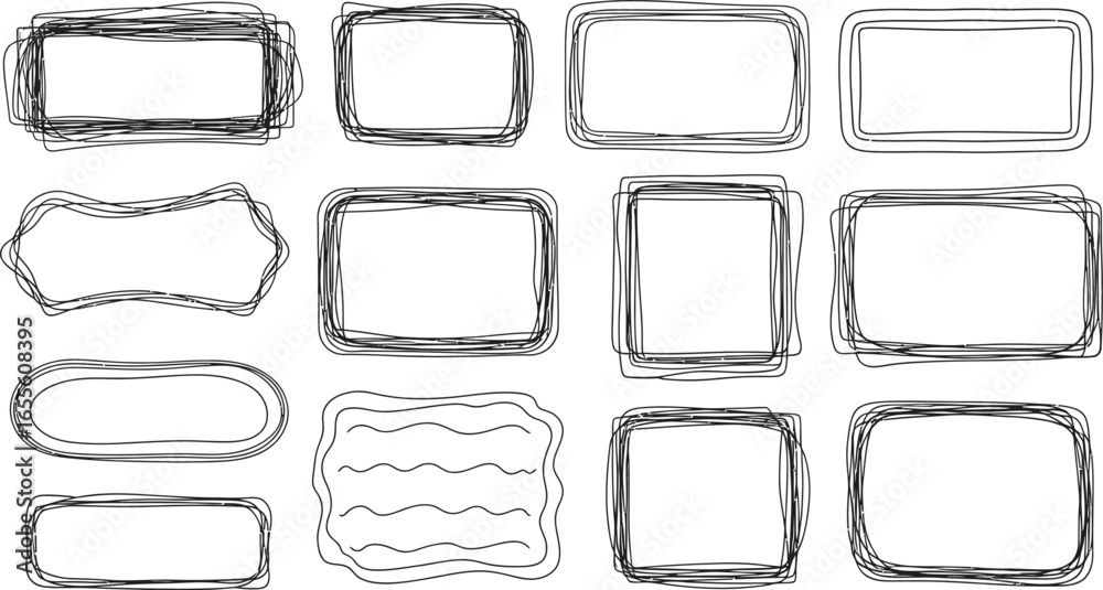 Obraz premium Doodle frame collection sketch vector border hand drawn set