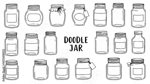 Charming hand drawn mason jars for product mockups or creative craft projects and cute homemade gifts