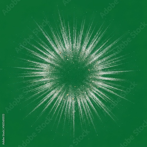 Bright Green Explosion of Firework Sparks with White Glittering Streaks in Night Sky