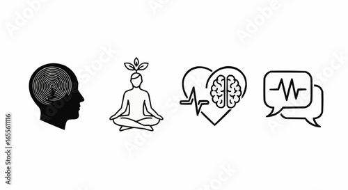 Mental Health and Well-being Icons Set