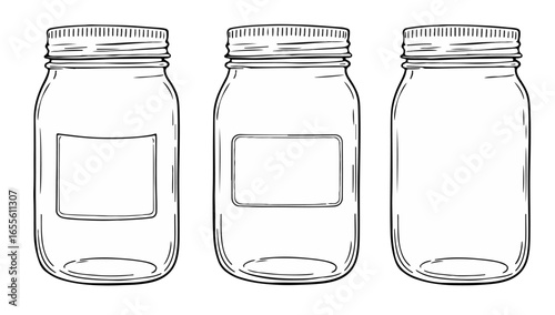 Three stylish mason jars for canning or creative projects like crafts or food presentation ideas