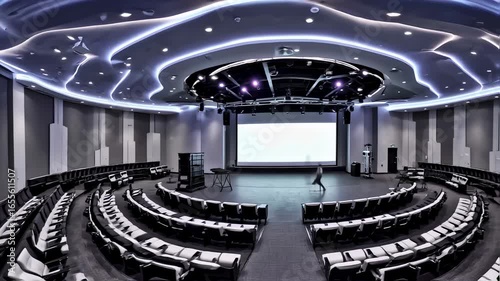 Modern Auditorium Hall with Large Screen and Seating