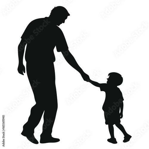 Simple Black Silhouette of Dad and Son Together