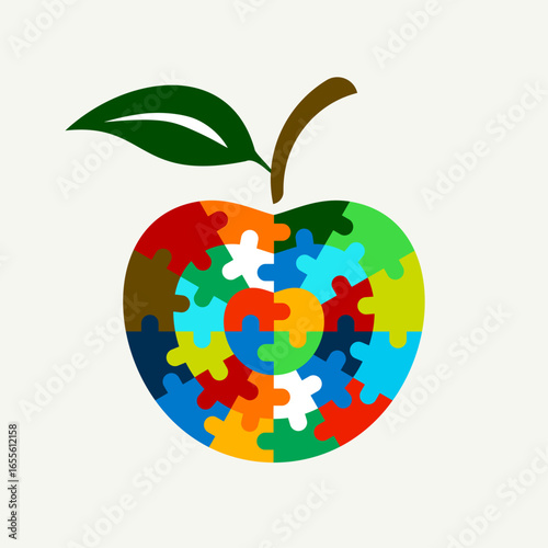 Apple concentric jigsaw puzzle concept design. Colorful vector isolated on white background.