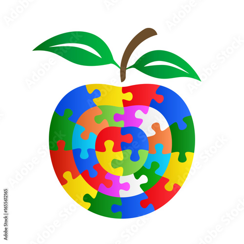 Apple concentric jigsaw puzzle concept design. Colorful vector isolated on white background.	
