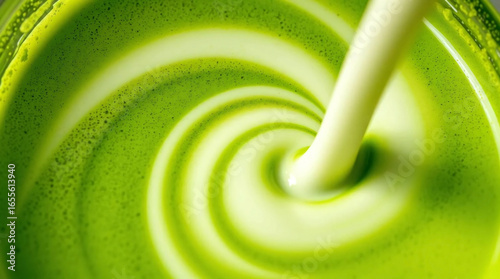 Green tea matcha mixing with milk texture background Food and drink close up