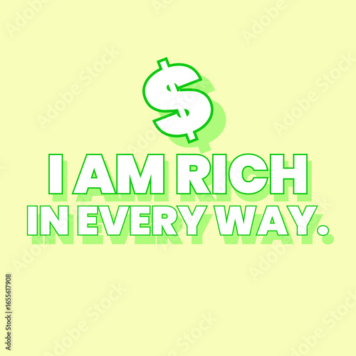 I Am Rich Positive Affirmation. Attract Wealth, Abundance, and Prosperity Daily. Social Media Poster.