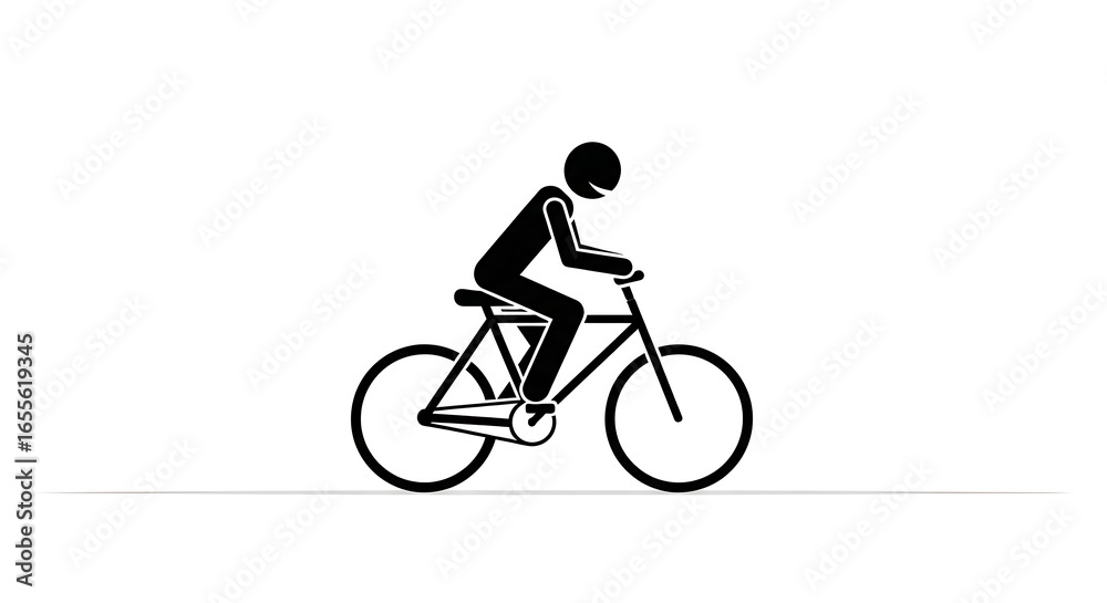 Obraz premium Black Stick Figure Riding a Bicycle Illustration.