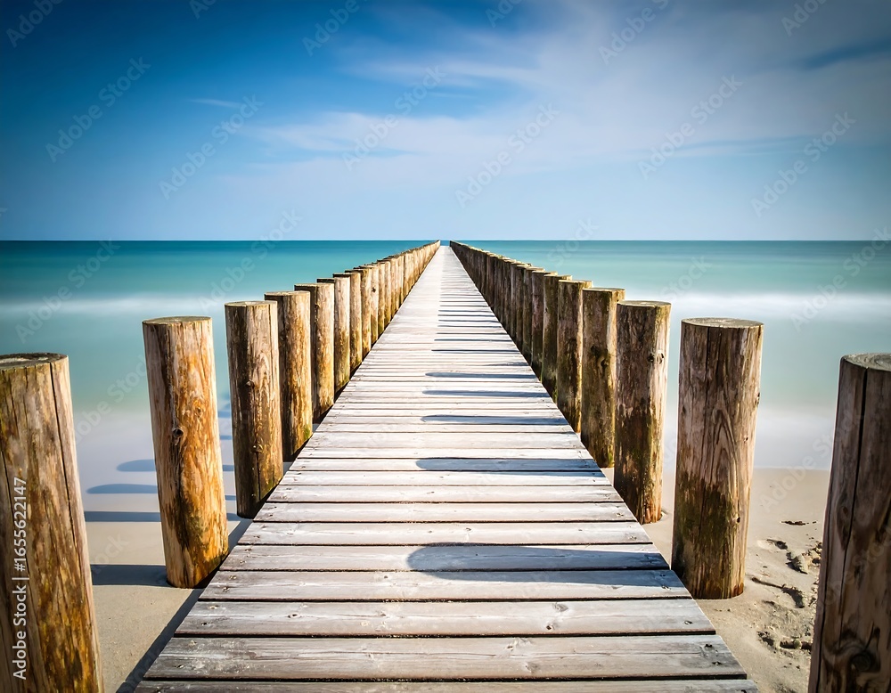 Obraz premium Tranquil wooden pier leading to a serene ocean