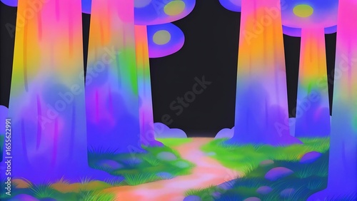 Mystical shifting forest with trees rearranging branches into new paths for fantasy adventures, surreal illustrations, imaginative wallpapers, enchanted landscapes, and storybook art.