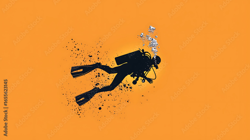 Fototapeta premium Minimalist design of person playing scuba diving, showcasing beauty of underwater exploration and adventure
