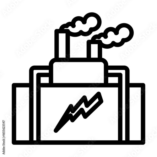 Geothermal Energy Plant Vector Line Icon Design