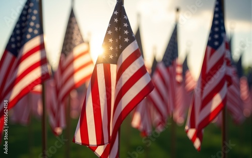 Veterans ceremony American Flags in celebration of Independence Day. Generative AI. High quality