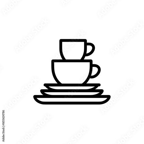 Stack of coffee cups and plates in minimalist design  