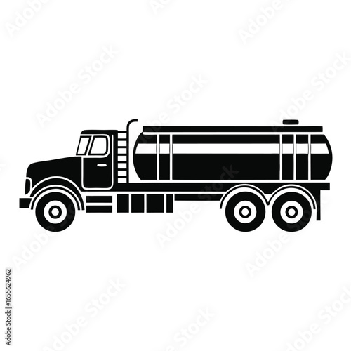 Black Silhouette of Tank Truck Icon for Industrial Design
