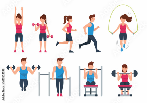 Diverse Group of People Engaged in Various Fitness Activities.