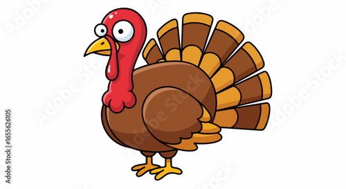 Whimsical Cartoon Turkey with Fanned Tail Feathers and Googly Eyes.