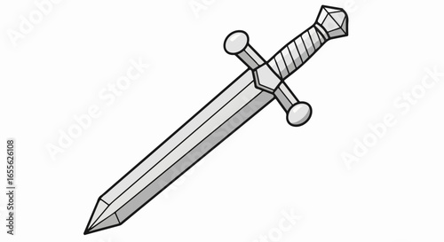 A simple black and white line art illustration of a medieval shortsword with a crossguard and pommel.