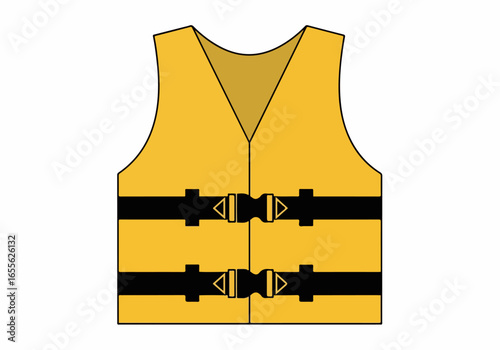 Bright yellow life vest with black straps and buckles.