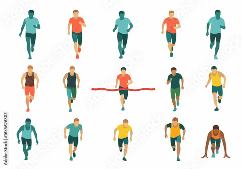 Diverse Runners in a Race, Crossing Finish Line.