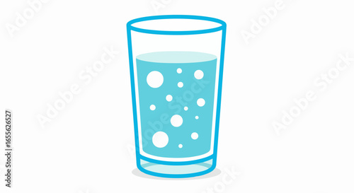 A simple cartoon illustration of a glass of sparkling water with bubbles.