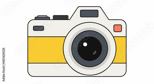 Retro Style Compact Camera with Yellow Accent and Black Lens.