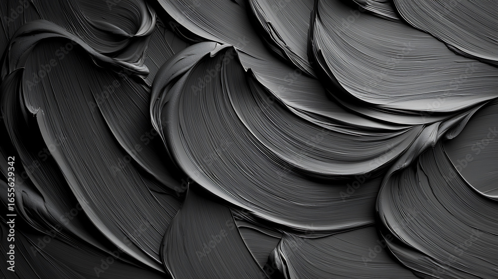 Obraz premium Minimalist design featuring smudged texture with flowing black paint strokes creates sense of chaos and depth