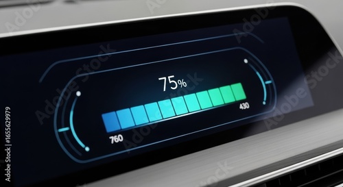 Electric Vehicle Battery Level Indicator 75% Charge Display on Modern Car Dashboard