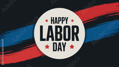 Happy Labor Day Celebration with Red and Blue Brush Strokes Against a Dark Background