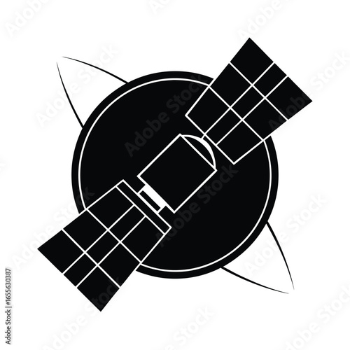 Satellite in Orbit Vector Silhouette  